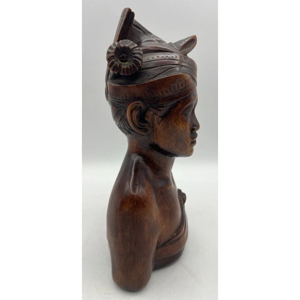 Hand Carved Wooden Bust Sculpture Asian Balinese Tribal Figurine Statue Art